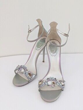 Rare Vintage René Caovilla Irredescent Crystal Heels Size 38 Archive - As Is